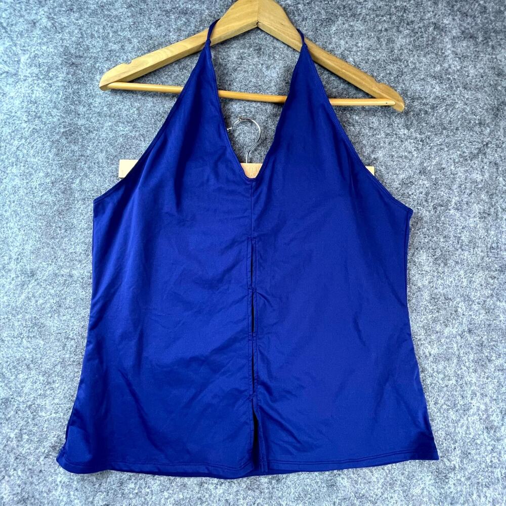 Fabletics Chiara Tank Top Womens Medium Blue Halter Keyhole Open Cowl Back